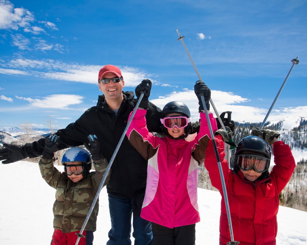 family skiing