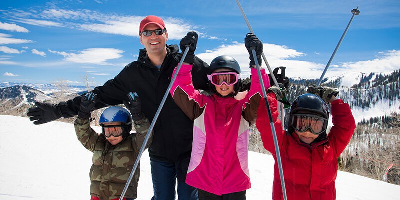 family skiing